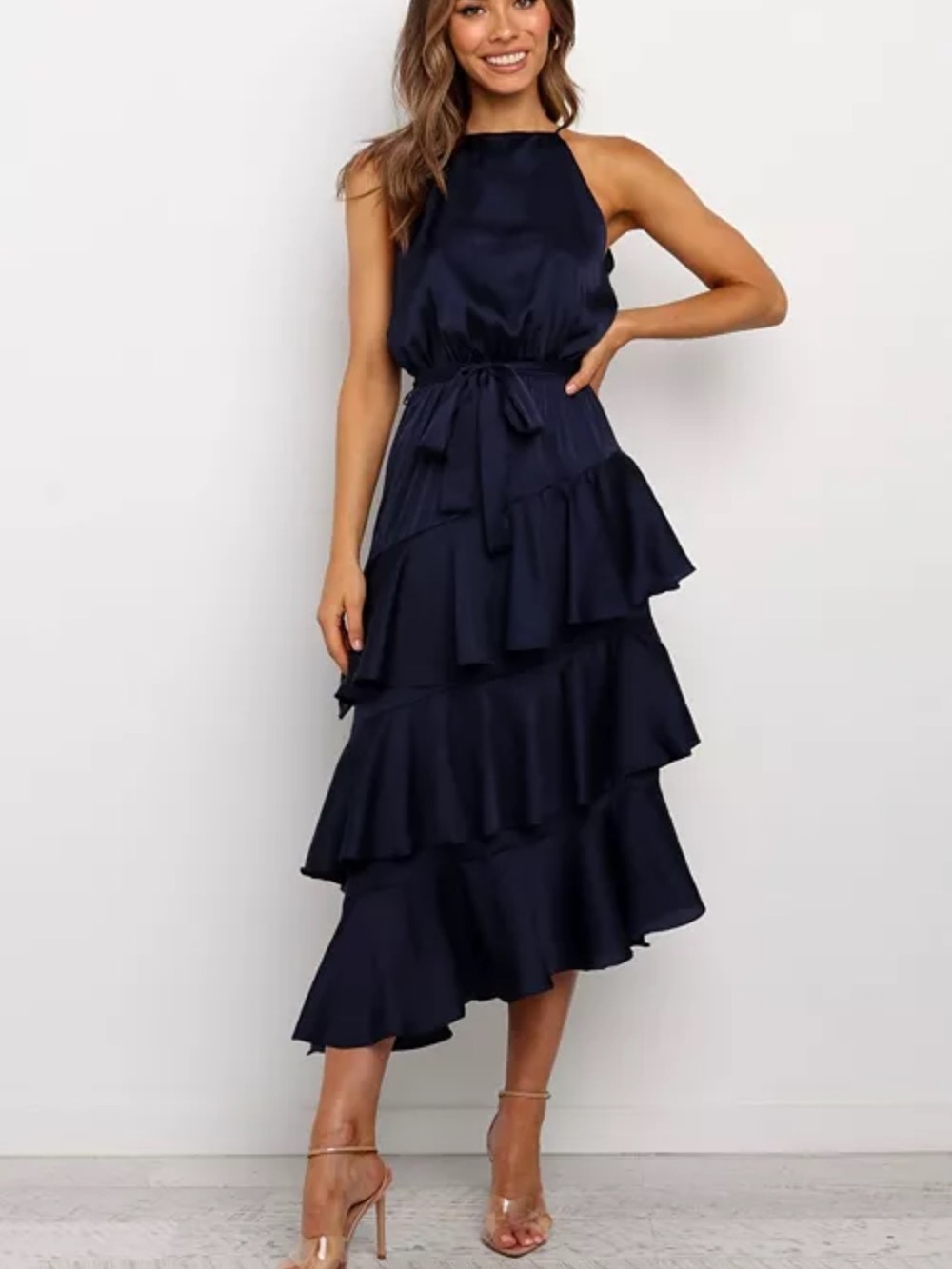 Petal & Pup Navy Ruffle Tiered Midi Dress